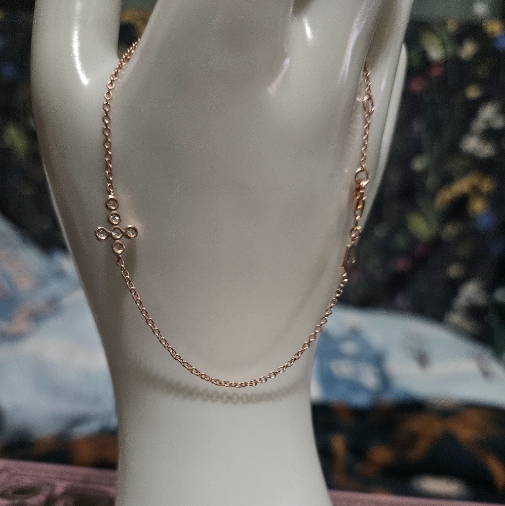 Ashley Bridget Elegant Rose Gold Bracelet with Cross Charm 925 Silver